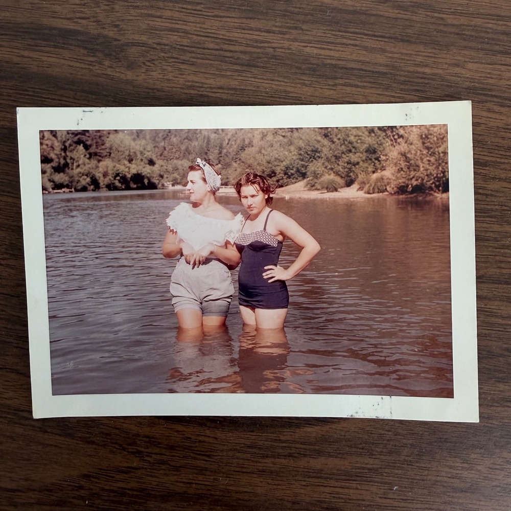 Vintage 1960 Kodacolor Photo Snapshot Women in Swimsuits Wading in River Lake